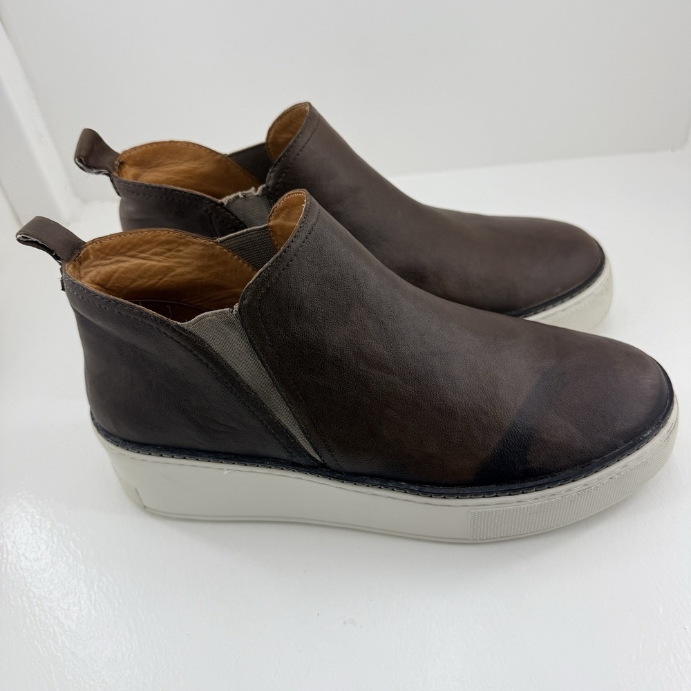 J/Slides Mika Platform Chelsea Sneaker Booties Womens 8.5 Brown Leather Slip On - Picture 6 of 11